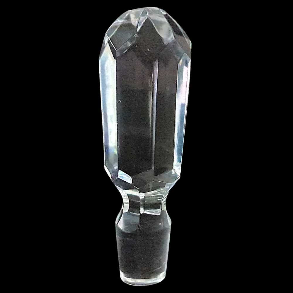 Vintage Hand Cut Crystal Bottle Stopper Wine Cork Clear Heavy Mid Century Modern